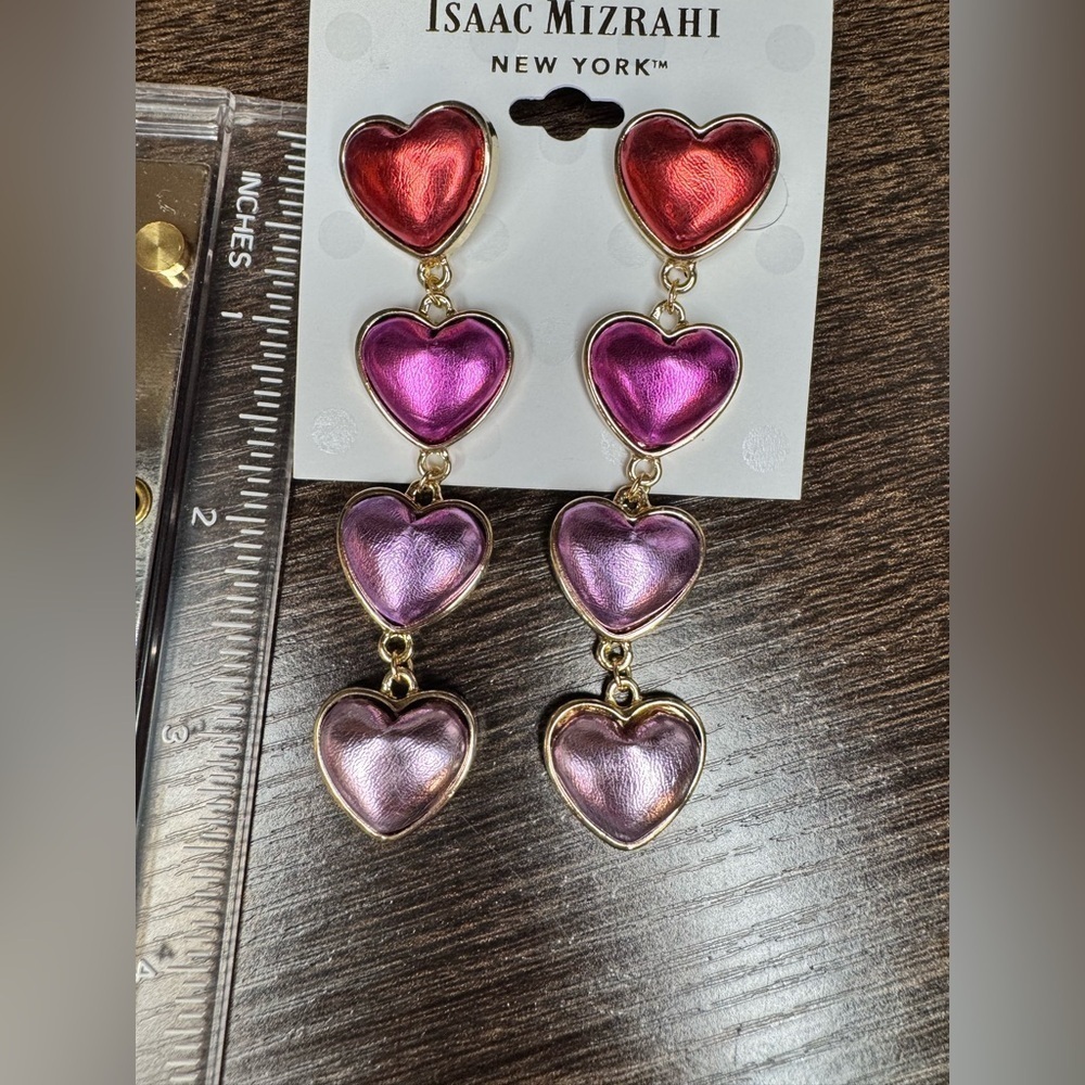Isaac Mizhari Linear Heart drop gold/multi earrings - Picture 5 of 5